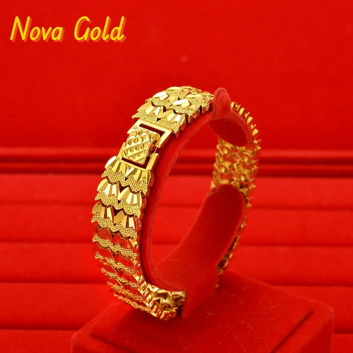 NovaGlod 24K Gold Men's Tank Watch Band AU999 - Premium, durable tank structure, fits multi-brand watches