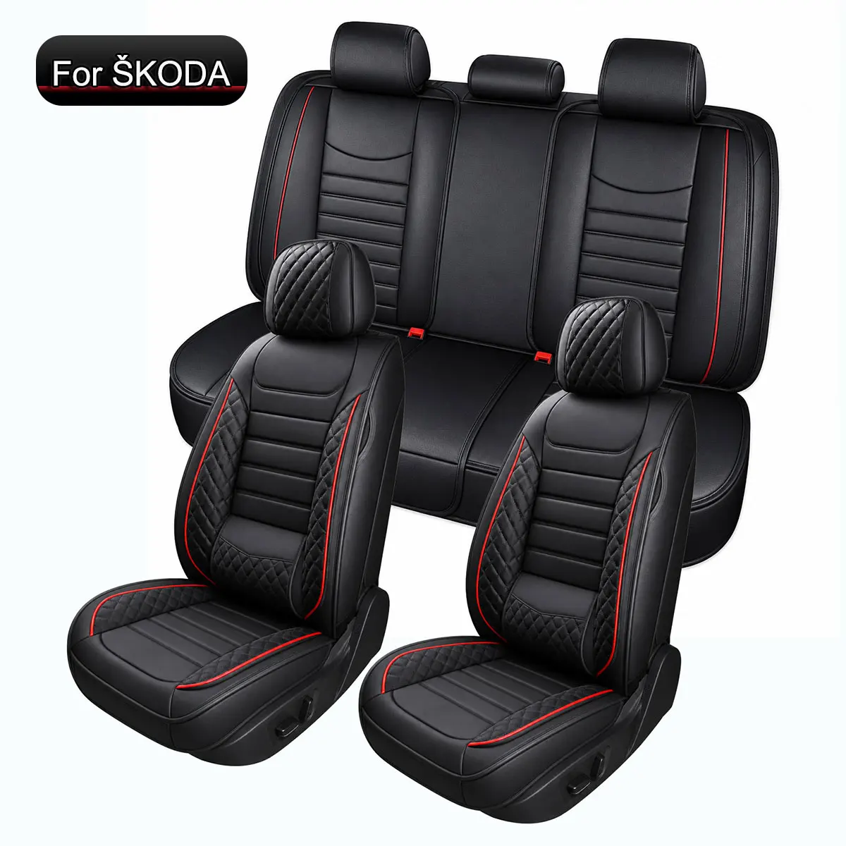 Autositzbezüge Komplettset, Passend für Octavia, Kodiaq, Fabia, Karoq, Superb, Kamiq, Enyaq iV, Rapid, PU-Leder Autositzschoner, Einfache Installation, Für Alle Jahreszeiten