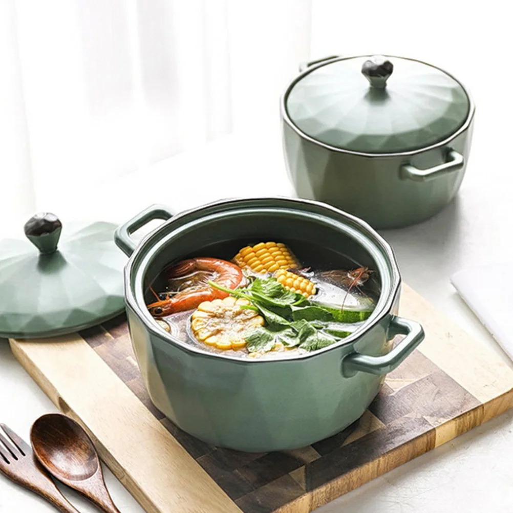 

6.5in Double Handle Ceramic Soup Bowl Exquisite Multipurpose Kitchen Supplies for Hot Cold Meals Fruits Rice Noodles Easy Clean