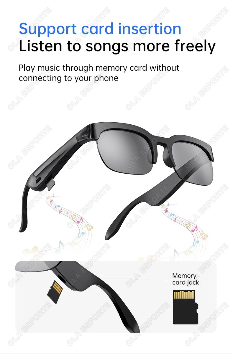 Sonnenbrille mit KI-Übersetzung, TF-Karte, Bluetooth, Gesprächsaufzeichnung, Musikwiedergabe, Smarte Sonnenbrille für Männer und Frauen HT30 – Detail 3