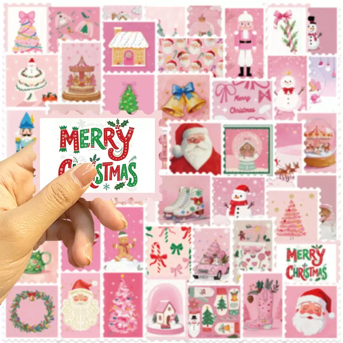 10/50 قطعة الرجعية الوردي سانتا كلوز عيد الميلاد Stamps ملصقات الجمالية السنة الجديدة الهاتف حقيبة الديكور الشارات الاطفال اللعب الهدايا