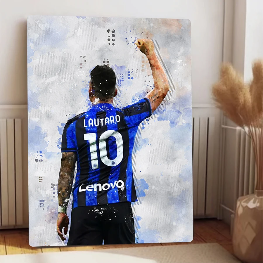نجم كرة القدم Lautaro جيرسي رقم 10 احتفال الظهر لوحة حديدية إنتر ميلان مروحة ديكور غرفة المعيشة جدار الفن