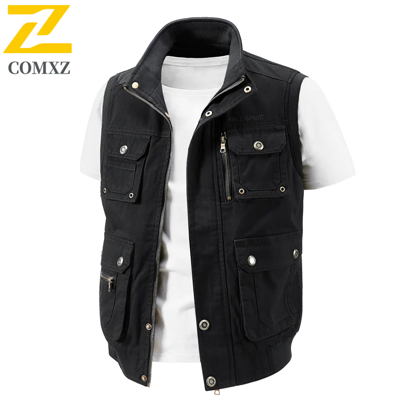 

Men's Vest 2025 Pure Cotton Retro Washed Comfortable Breathable Multi Pocket Workwear Sleeveless Jacket Outdoor Camp Hiking Vest