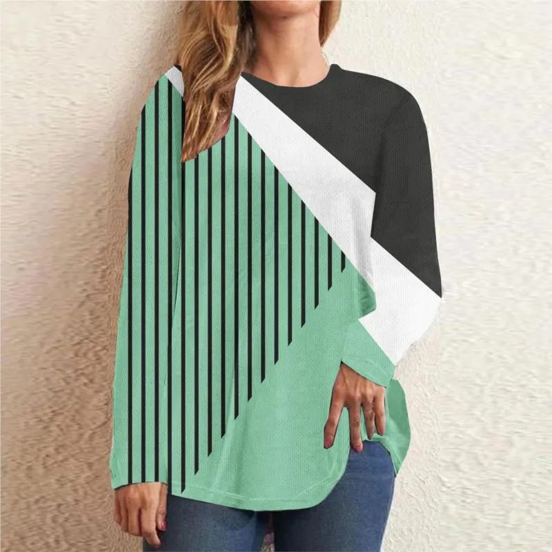 여성용 캐주얼 스트라이프 프린트 긴팔 티셔츠, 라운드넥 풀오버 상의, 출퇴근, 데일리 주말 패션, 가을