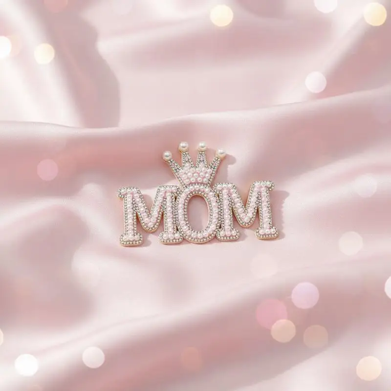 1PC Pearl Crown Mom Letter Patches Sew On Letters Patch Rhinestone Applique Patch Crystal Pearl Stick On Patches For Clothing