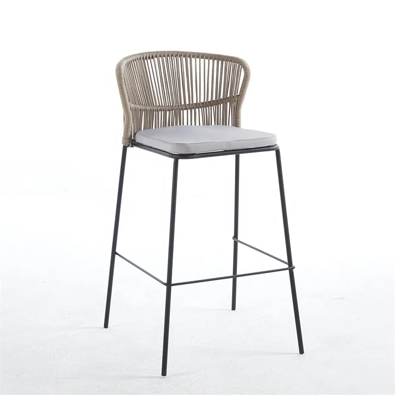 Italian Counter Bar Stools Bar Chair Padded Outdoor And Indoor Nordic Woven Rattan High Bar Stool