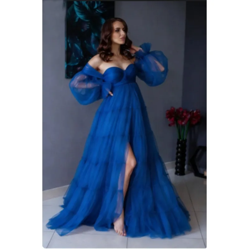

Maternity Photoshoot Dress|Corset Puffy Dress with Long Tulle Skirt & Puff Sleeves, Pregnancy Gown baby shower فساتين حوامل