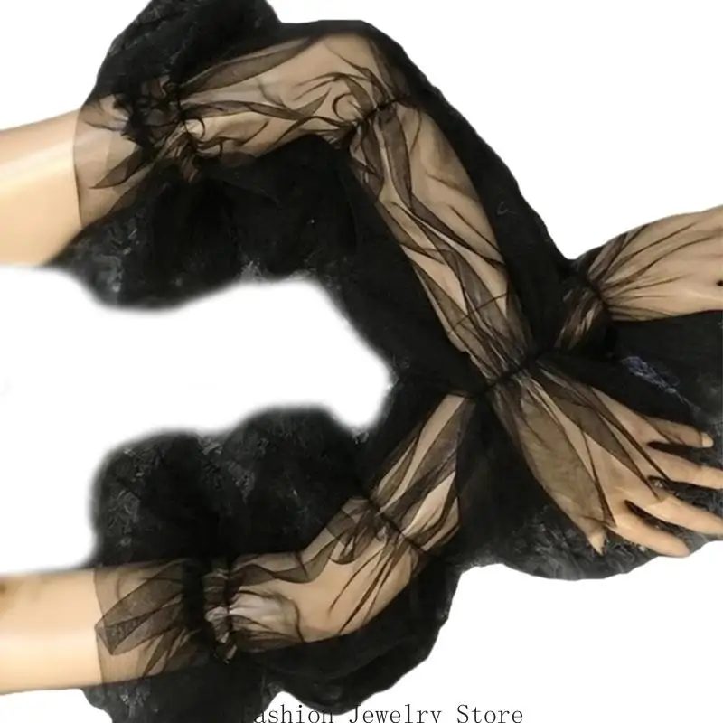 d0ub sheer ذراع الأكمام بدون إصبع قفازات طويلة tulle ذراع نفخة لفستان الزفاف