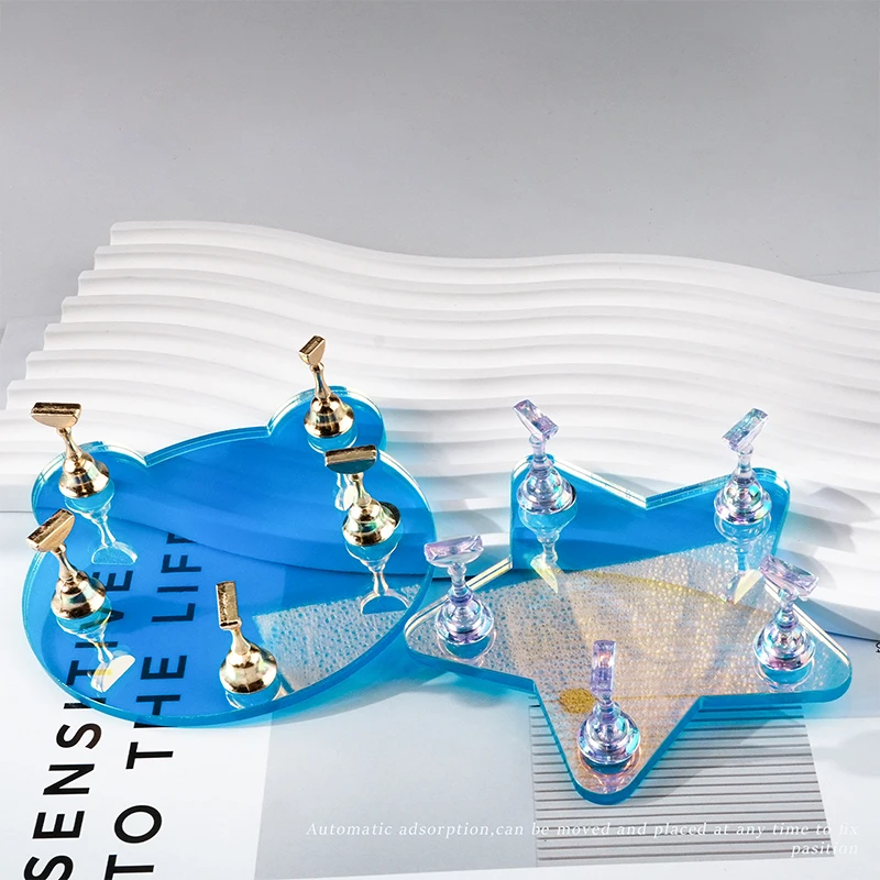 Soporte para uñas con forma de pentagrama para prensa de uñas, estantes de resina Aurora para mostrar uñas, soporte magnético, herramientas organizadoras de manicura