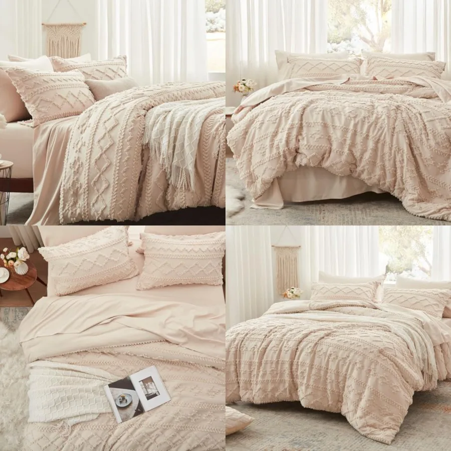 

Comforter Set 7 Pieces, Beige Tufted Bed in a Bag with comforters and Sheets, All Season Bedding Sets with 1 Comforter, 2 Pillo