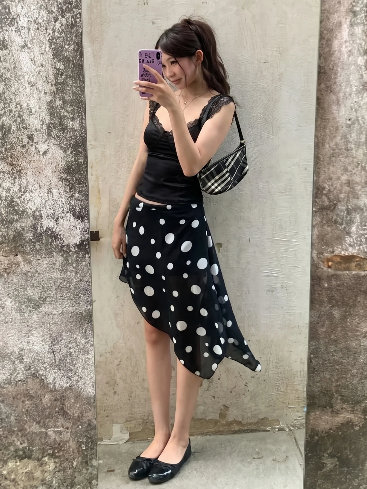 Dulzura High Waist Polka Dot Slim Fit Irregular Mesh Midi Skirt Women'S Vintage Casual Versatile Skirt Party Club Autumn Clothes