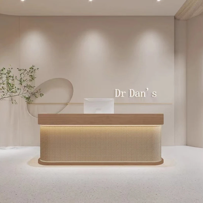 

Minimalist Reception Desks Retro Rattan Weaving Reception Desk Premium Reinforced Office Furniture Scrivania Di Accoglienza LJ40