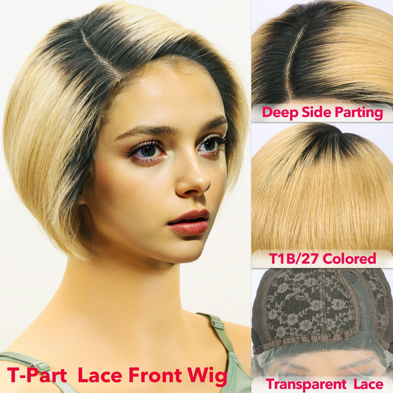 Short Pixie Cut Wig Human Hair Short Bob Straight Wig For Women T Part Lace Front Wig 13x1 4x1 Remy Human Hair 150% Density