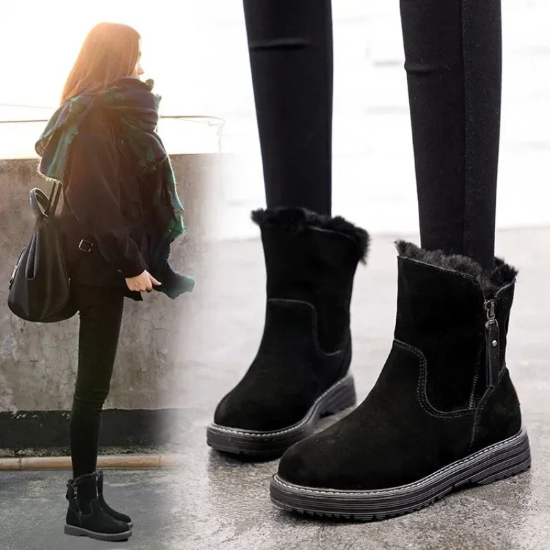 New Winter Boots Women Ankle Boots Warm Plush Winter Woman Shoes Plus Velvet Side Zipper Short Boots Botas  2024