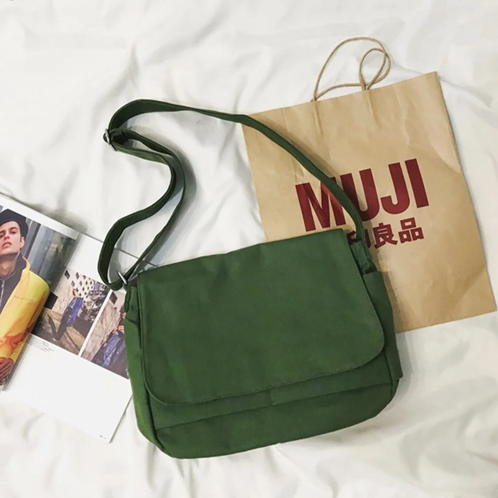 Fashion Avocado Women Canvas Messenger Bag Youth Ladies Shoulder Bag Student Large Capacity Female Crossbody Bags Woman Packet