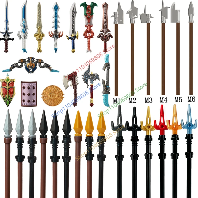 Figuras de soldado militar medieval, acessórios, blocos de construção, legião, cavaleiro, espada, escudo, machado, mini modelo, tijolo, presente, brinquedo n05