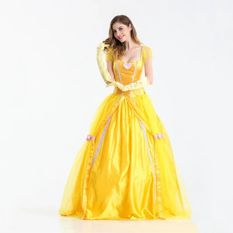 

Yellow Long Dress Halloween Costume Belle Princess Dress Masquerade Carnival Adult Belle Belle Beauty And The Beast Roles Suit