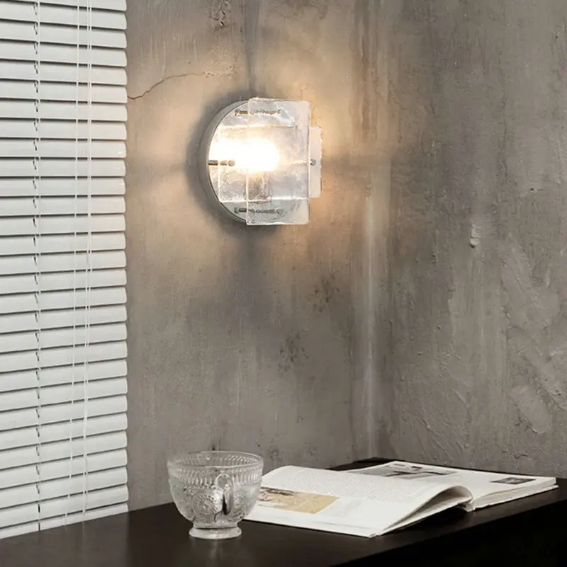 

Настенный светильник из ледяного стекла, хромированная металлическая основа, лампа G9 для отеля, гостиной, спальни, лестницы, прохода, ванной комнаты GN019CE