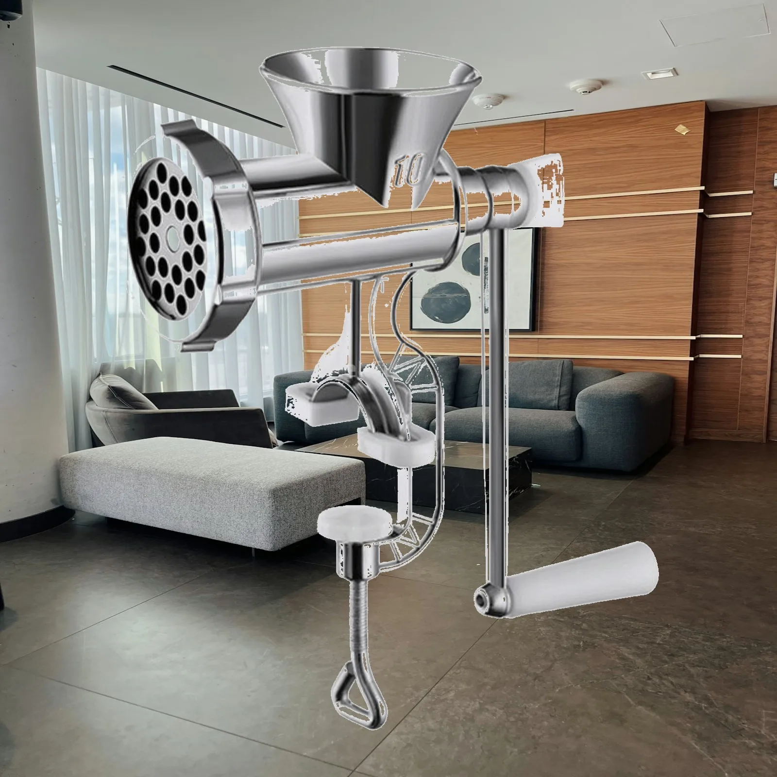 Hand Crank Meat Grinder Sausage Stuffer Manual Mincer with Clamp Silver Body for Fresh Ground Meat Recipes