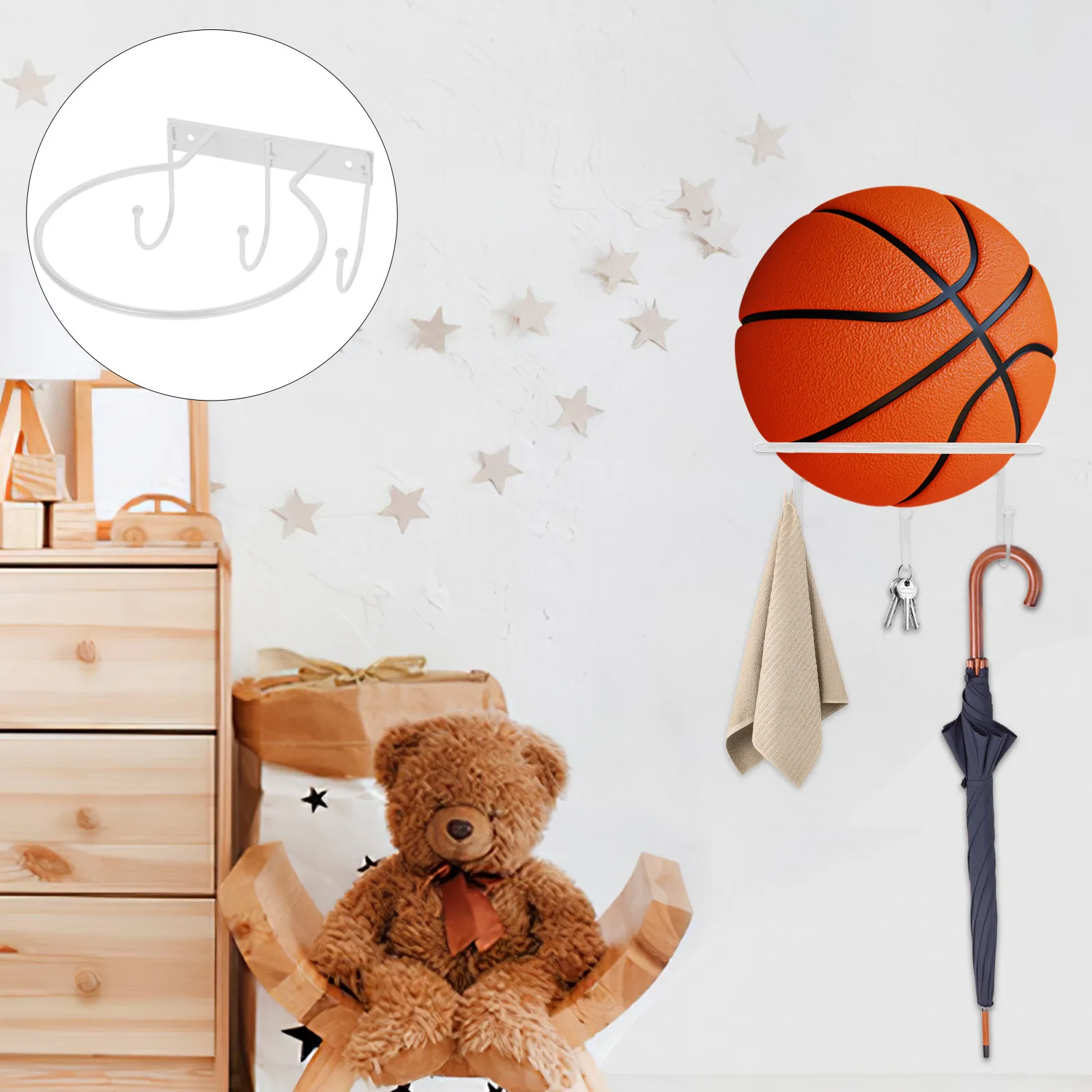 

Настенная металлическая полка для хранения баскетбольных мячей (2 шт.), многофункциональный держатель для футбольных мячей, стойка для фитнес-мячей, держатель для баскетбольных мячей