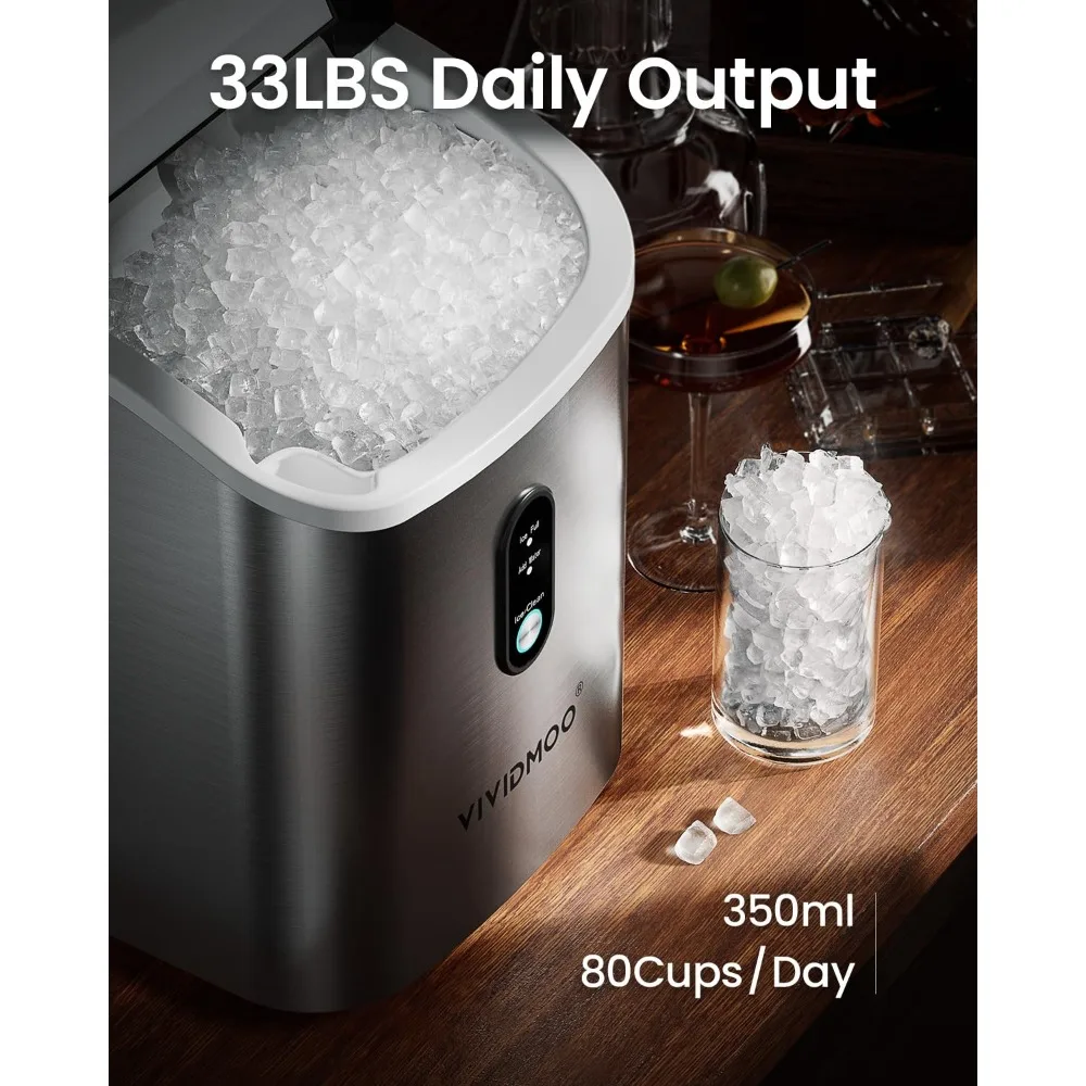 Nugget Ice Makers Countertop, 33 Lbs/Day, Countertop，with Tooth-Friendly Chewable Ice, Ice Maker with Self-Cleaning Function