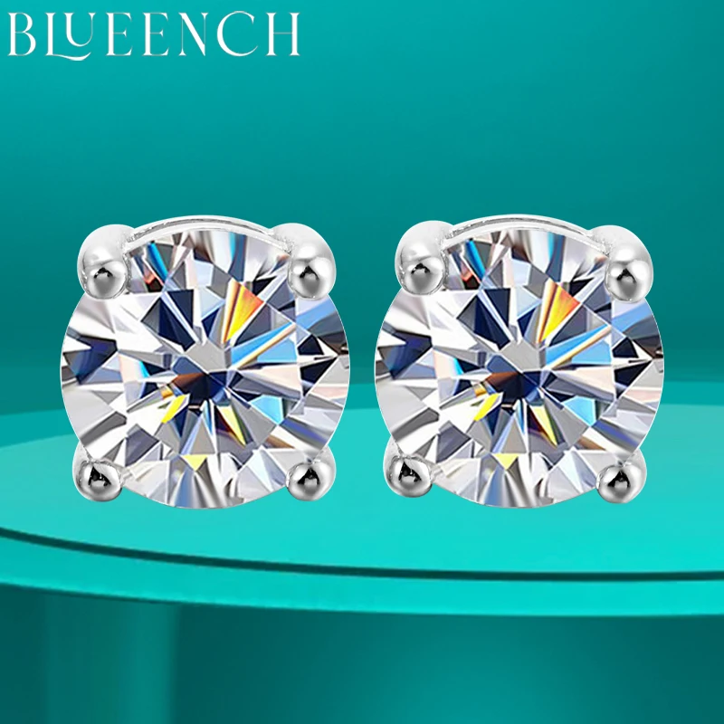 

BLUEENCH 2-каратное 8,0 мм D Цвет Муассанит Серьги-гвоздики для женщин Высочайшее качество 100% Стерлинговое серебро 925 пробы Сверкающие свадебные украшения