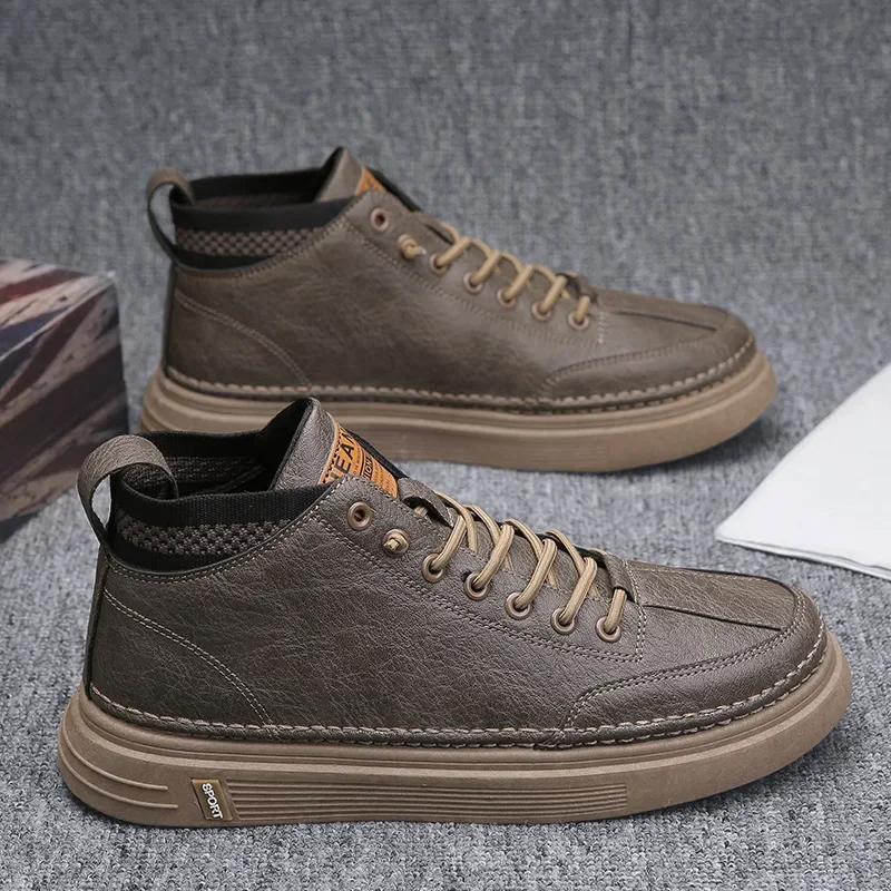 Trendy men's new shoes, high top black casual sports shoes, platform ankle boots