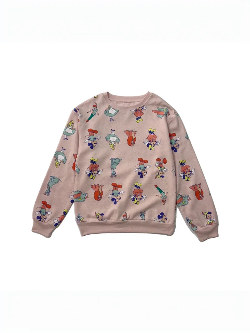 Spring Autumn 2023 round Ne Hoodie Thin Fce Loose Casual Slimming Women's Cartoon Print Sweatirt Cotton Polyester Blend