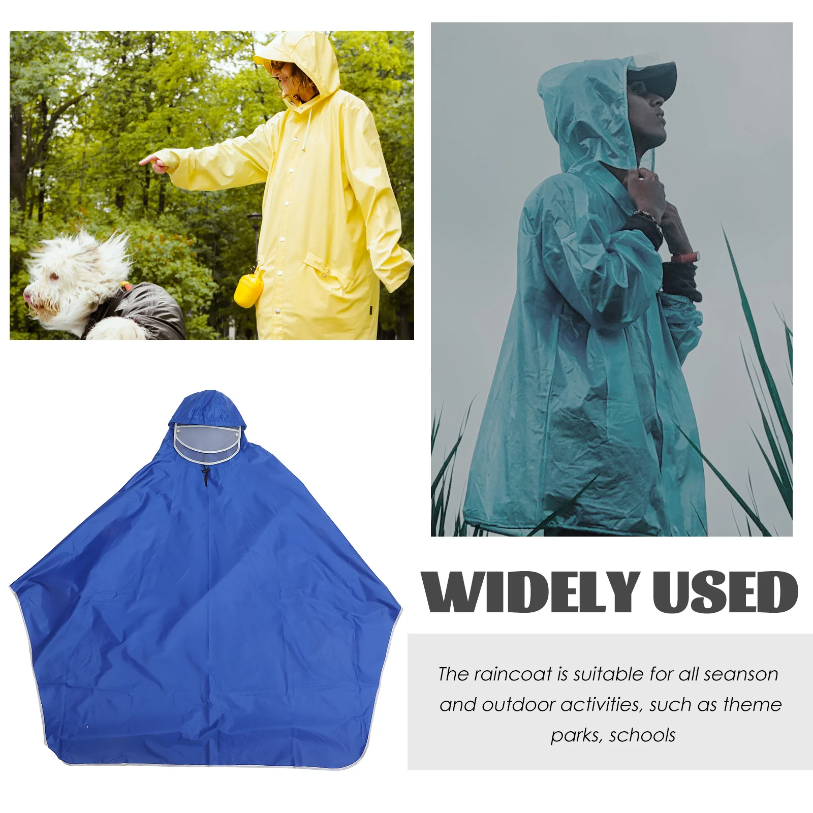 

Riding Raincoat Adults Poncho Double Brim Blue Outdoor Waterproof Lightweight Tear Resistant Breathable Rain Cape for Hiking