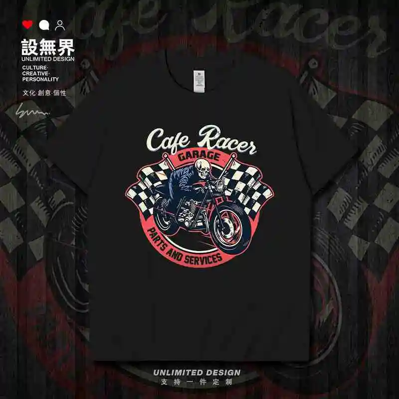 

Motorcycle Skull Man Racer Retro Pattern European and American Style Short Sleeve T-Shirt Men's and Women's Locomotives