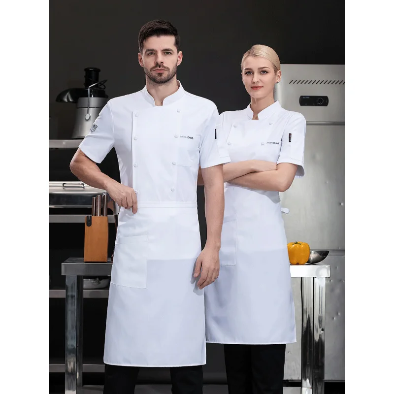 High-End Chef Overalls Stretch Short Sleeve Baking PrintinglogoSummer Breathable Thin Dining Hotel Canteen Kitchen