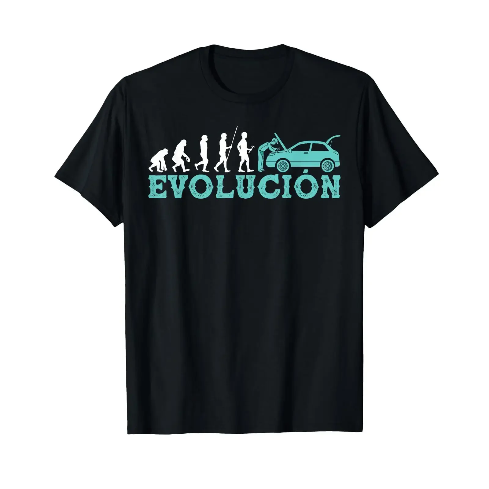 Human Evolution Humor Mechanic Car Man Woman T Shirt vintage Washed Stretched homme Breathable fashion Comfortable