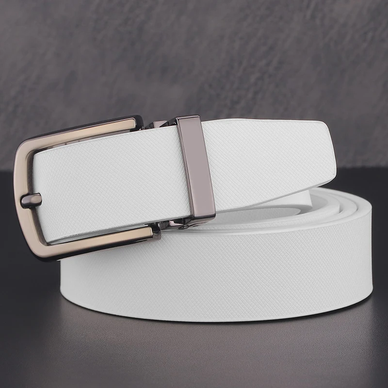 

Fashion Men Cowhide Waist Strap Pin Buckle White 2.8cm Belts Luxury Brand Genuine Leather High Quality Waistband Hot Sale Casual