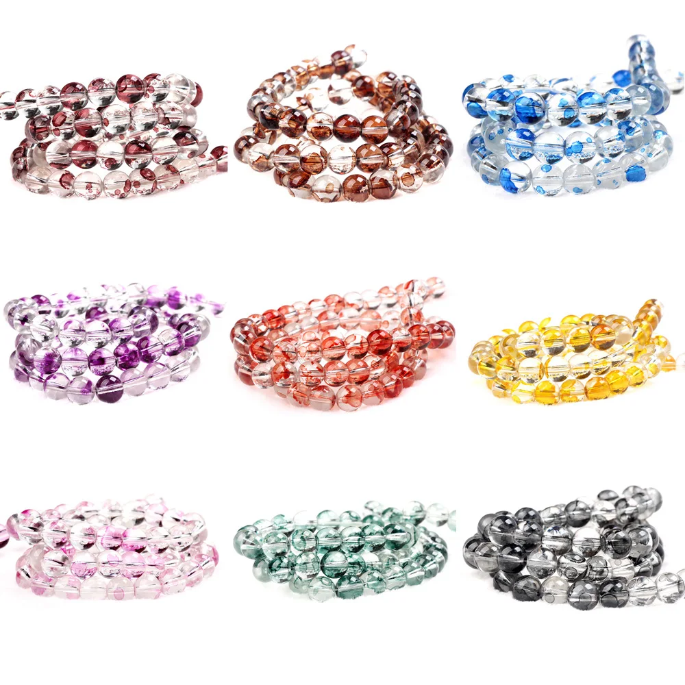 24Pcs/Lot 9MM Floating Flower Tie Dye Crystal Glass Beads DIY Handmade Bracelet Necklace Jewelry Loose Bead Accessories Making