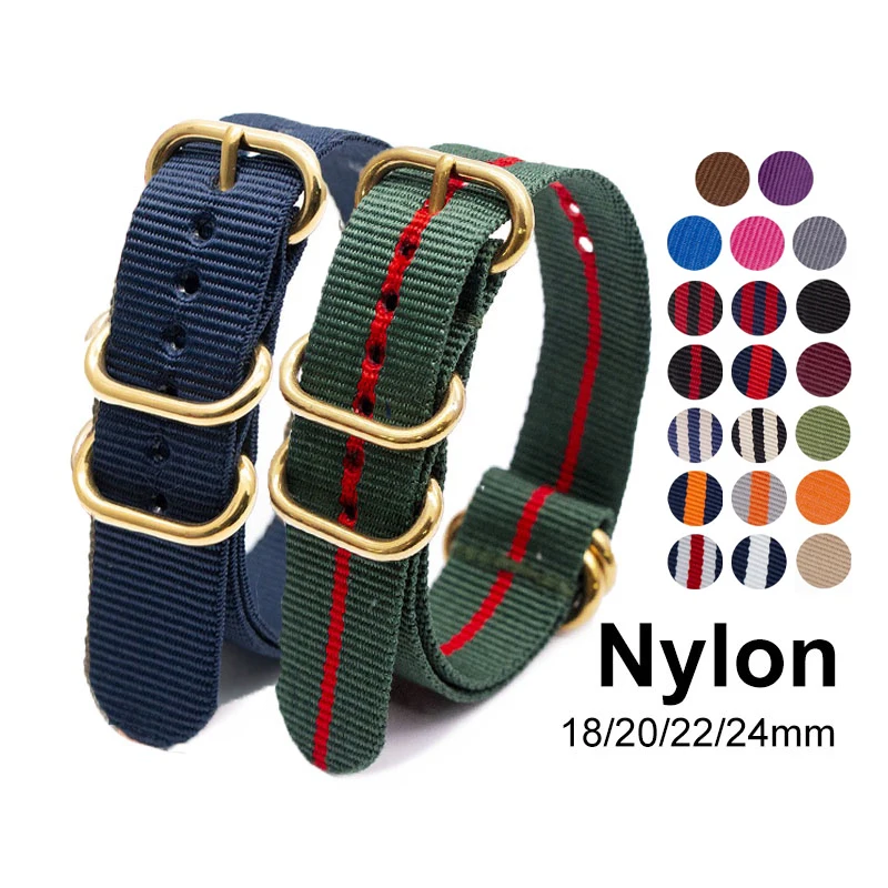 Nylon Watch Strap 18mm 20mm 22mm 24mm Canvas Watch Band Durable Women Men\'s Wristband Gold Buckle Universal Replacement Bracelet