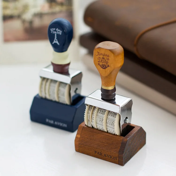 1 Vintage Wooden Handle Date Stamp, Adjustable Year Month Da