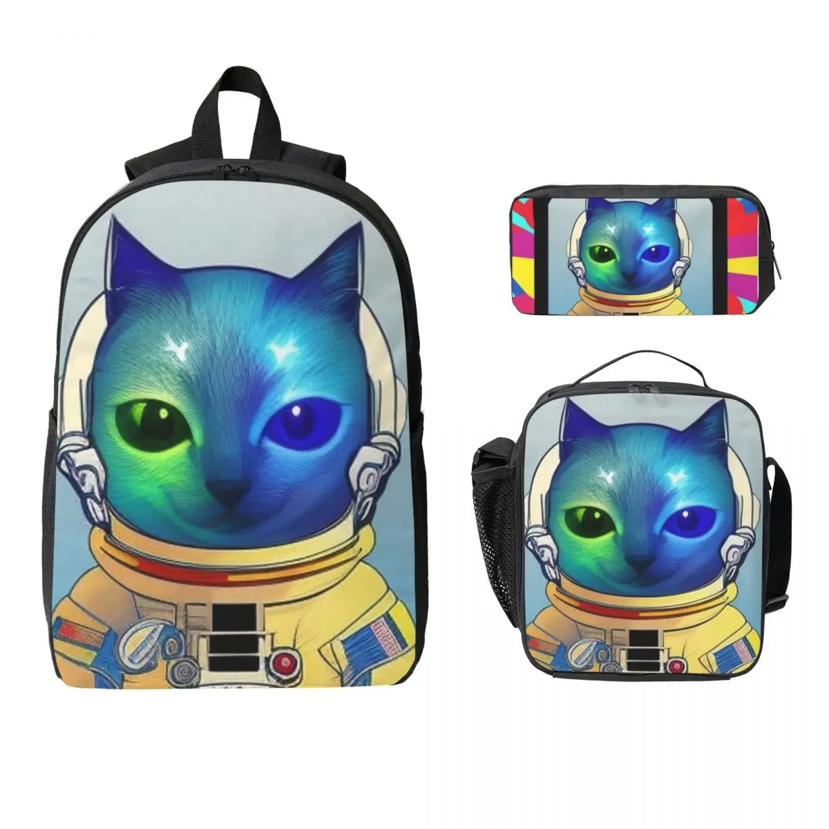 

Pop Art Space Cat (3) Backpack Student Boys Girls BookBag School Bag Laptop Shoulder Bags 3ps Insulated Lunch Bag Pencil Case