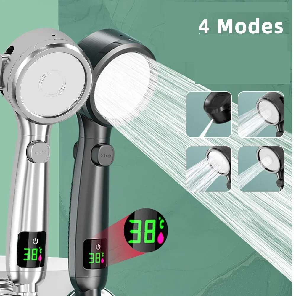 Cabezal de ducha de baño de mano, cabezal de ducha de ahorro de agua de alta presión con pantalla de temperatura Digital LED, pulverizador ajustable