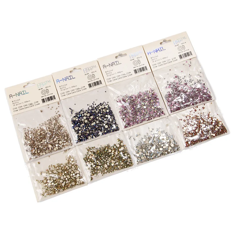 1 Pack Nail Rhinestone SS2-SS20 Flat Bottom AB Flame Crystal Rose Gold Row Drill Shiny Glass Diamond 3D Nail Art Decor Charm Set