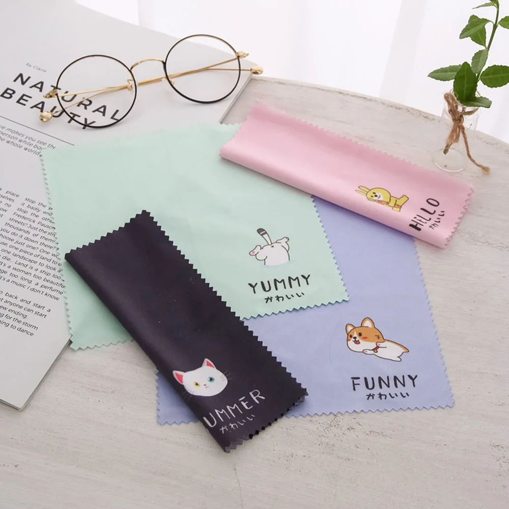 4Pcs/Set Cartoon Animal Pattern Glasses Lens Cleaning Wipes Sunglasses Microfiber Cleaning Cloth for Eyeglasses Accessories