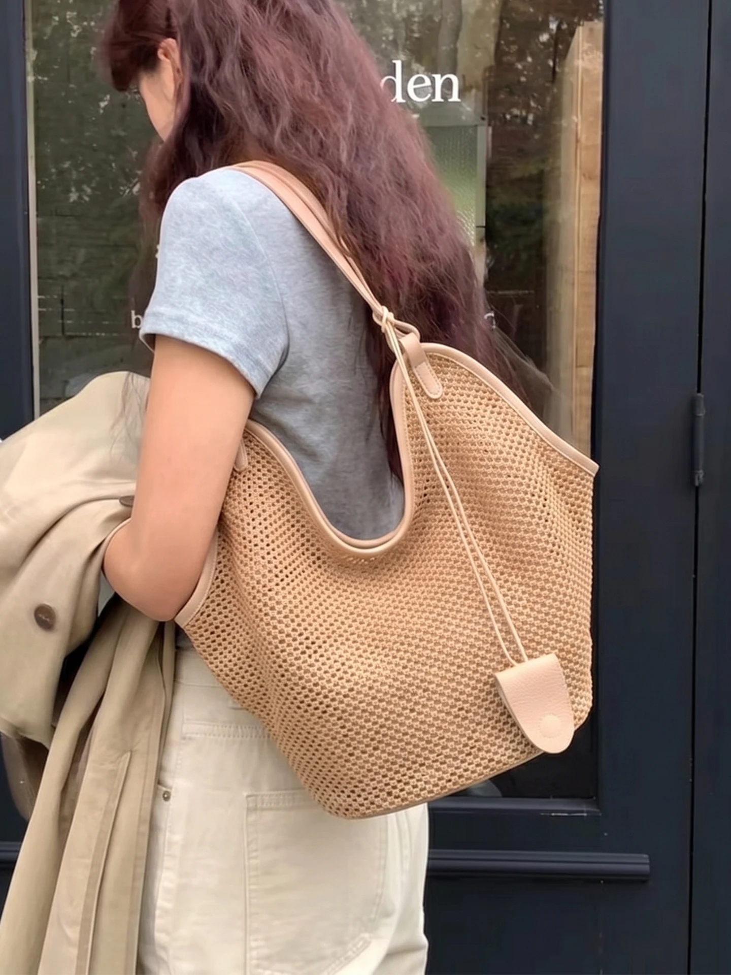 

Handwoven Straw Tote Bag Women's Summer Spring Beach Vacation Large Capacity Single Shoulder Bag Casual Simple Style Fashion