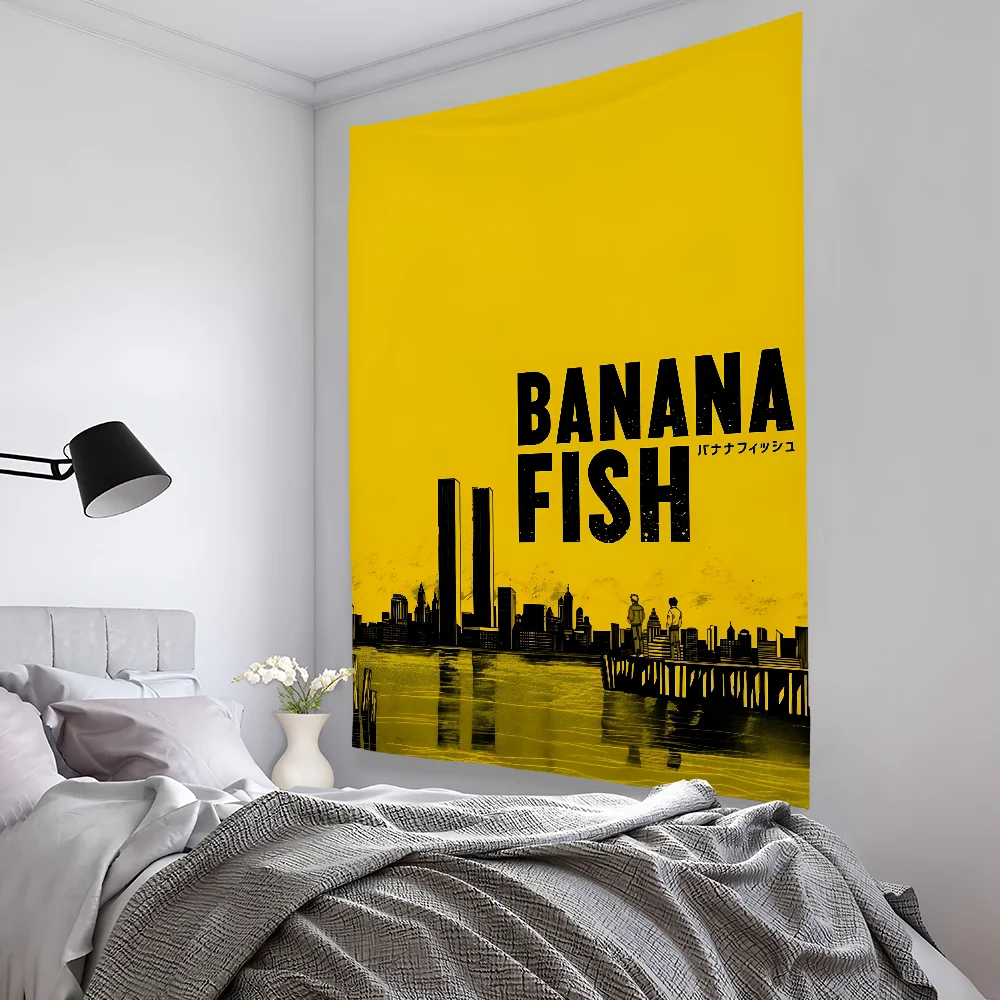 Cool B-BANANAS F-FISHS Anime Tapestry Bedroom Living Bar Outdoor Microfiber Festival Decoration Background Art Banner