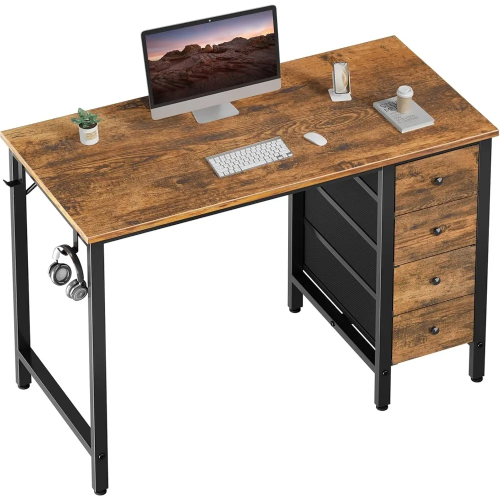 

Small Office Desk with Fabric Drawers - 40 Inch Work Teen Childrens Study Room Desk with Storage Drawers, Small Writing Computer
