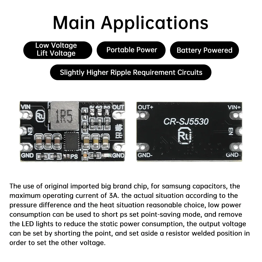 DC-DC Step-up/dowm Power Module 1.8-5.5V to 3.3V 4.2V 5V 3A Adjustable Buck Boost Board With Short Circuit Protection