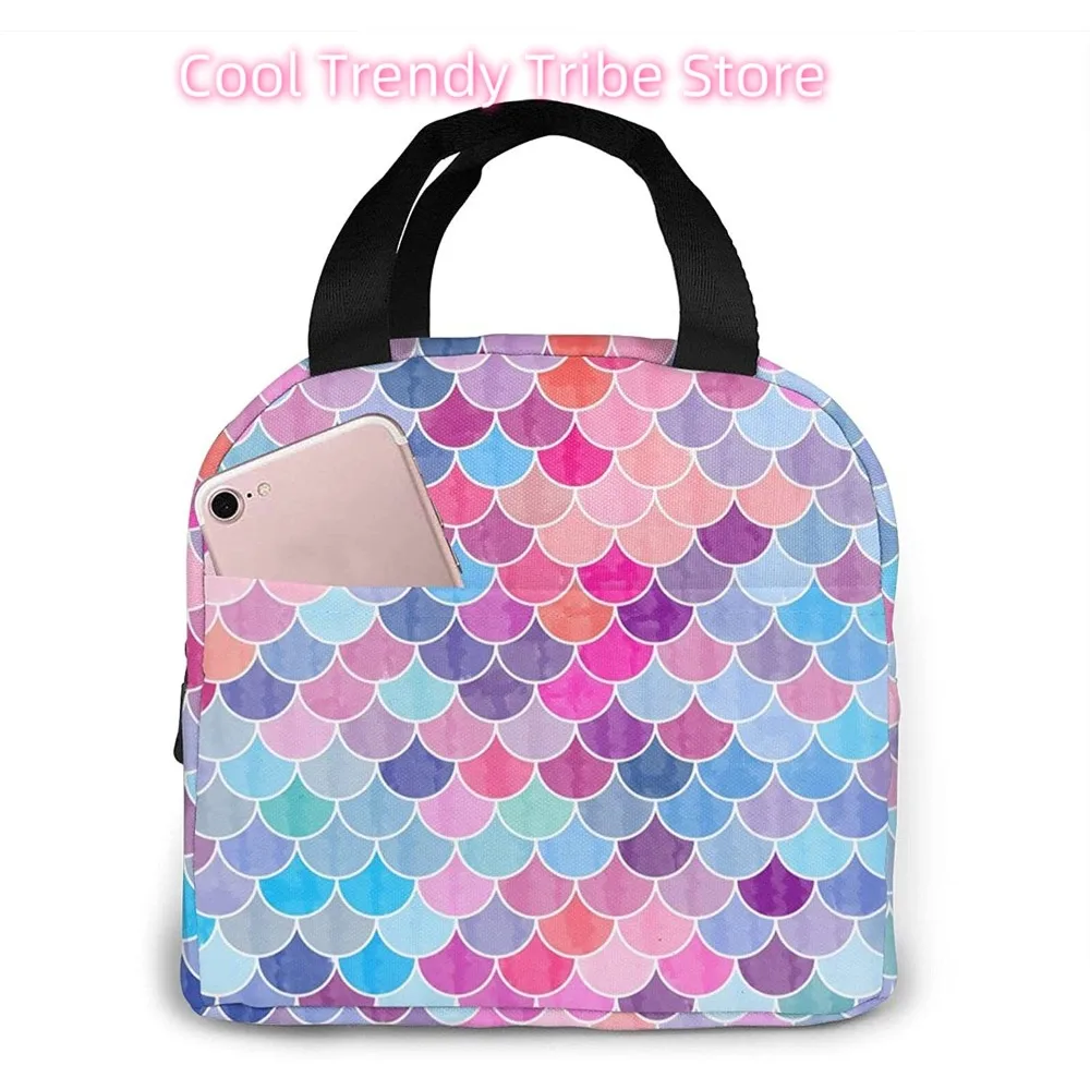

Сумка для обеда с хвостом русалки для женщин, изолированная сумка-холодильник, многоразовая коробка для завтрака с передним карманом, большие контейнеры для работы, пикника, рыбалки