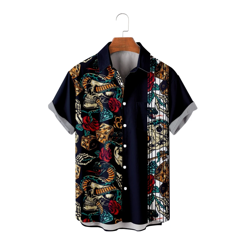 

Men's Casual Shirts Patchwork Design Snake Print Casual Short Sleeve Shirts Cool Summer Tops Vintage Breathable Plus Size