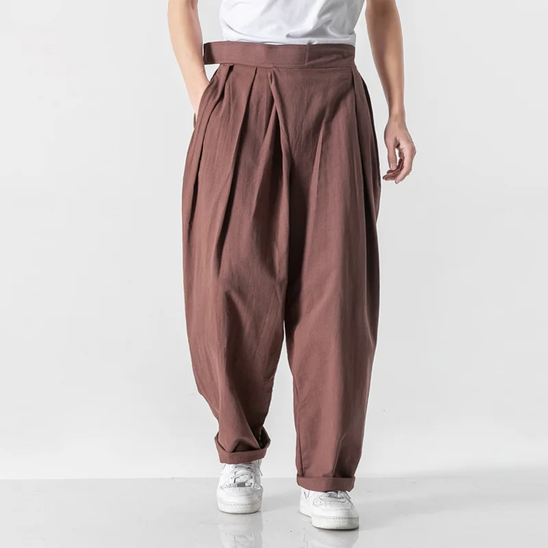 

Spring And Summer Plus Size Linen Casual Trousers Chinese Style Retro Loose Tai Chi Kung Fu Harem Pants Harajuku Baggy Pants Men