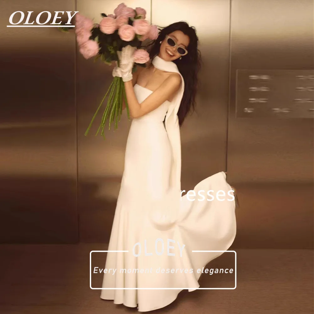 

OLOEY Elegant Strapless Ivory Mermaid Wedding Dress Korea Photoshoot Sleeveless Bridal Gown With Scarf Customized Formal Gown