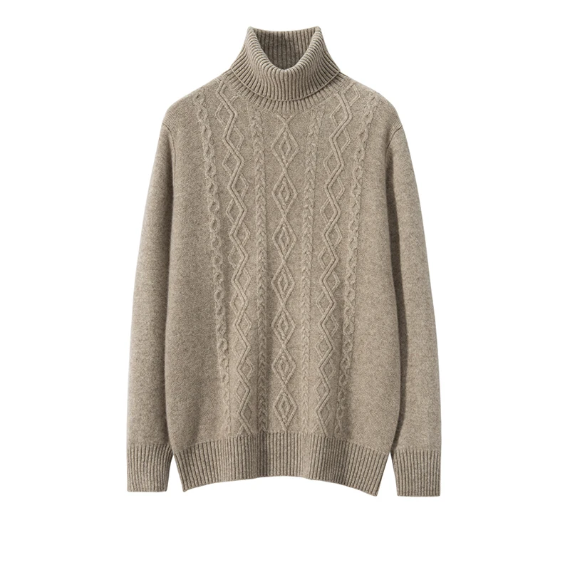 

100% Cashmere Sweater Simple Twisted Double-Ply Thickened Men's High-End Sweater Autumn Winter High Collar Base Shirt