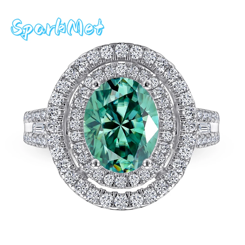 

SparkMet 100% Genuine 2ct Elliptical Moissanite Ring 7x9MM with Certificate Passed Diamond Test Women Anniversary Jewelry Gift